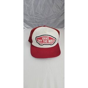 VANS Off The Wall Trucker Hat White Red White Patch Snap Back Skater